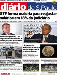 Capa do jornal Diário de São Paulo 11/08/2022