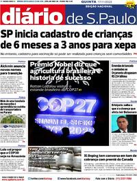 Capa do jornal Diário de São Paulo 17/11/2022