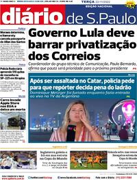 Capa do jornal Diário de São Paulo 22/11/2022