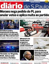 Capa do jornal Diário de São Paulo 24/11/2022