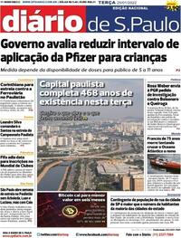 Capa do jornal Diário de São Paulo 25/01/2022