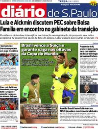 Capa do jornal Diário de São Paulo 29/11/2022