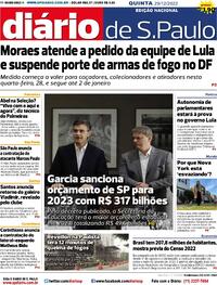 Capa do jornal Diário de São Paulo 29/12/2022