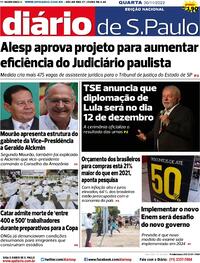 Capa do jornal Diário de São Paulo 30/11/2022