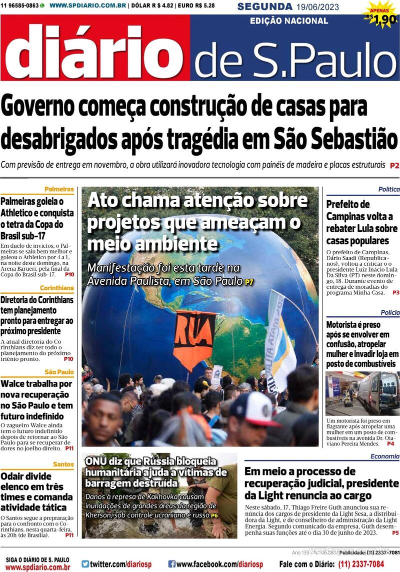 Capa do jornal Diário de São Paulo 19/06/2023