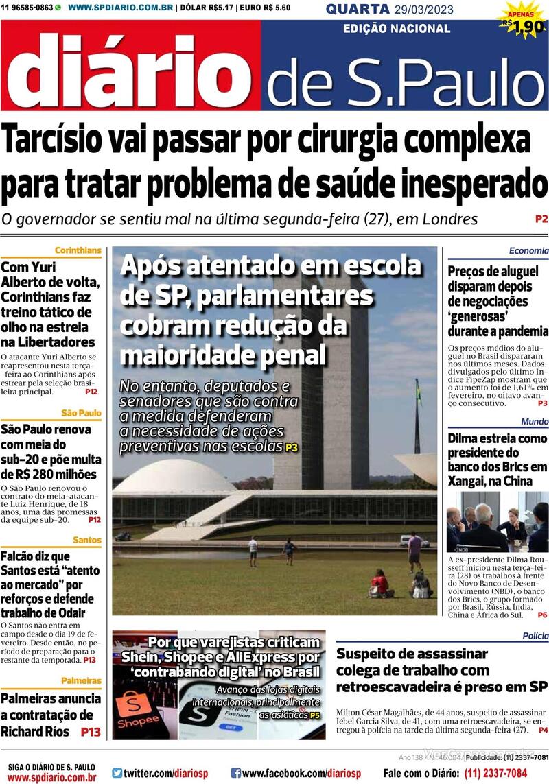 Capa Diário De São Paulo Edição Quarta 4 De Janeiro De 2023