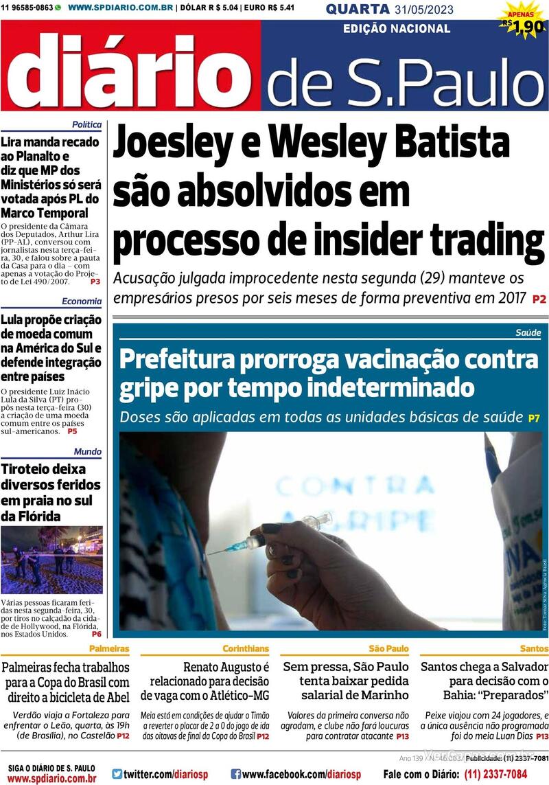 Capa do jornal Diário de São Paulo 31/05/2023
