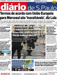Capa do jornal Diário de São Paulo 05/07/2023