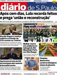 Capa do jornal Diário de São Paulo 10/04/2023