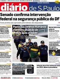 Capa do jornal Diário de São Paulo 11/01/2023