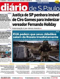 Capa do jornal Diário de São Paulo 14/02/2023