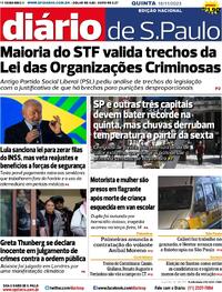 Capa do jornal Diário de São Paulo 16/11/2023