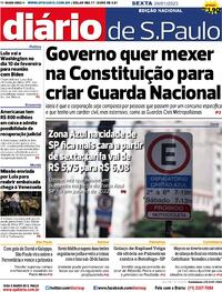 Capa do jornal Diário de São Paulo 20/01/2023