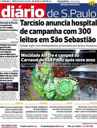 Capa do jornal Diário de São Paulo 22/02/2023