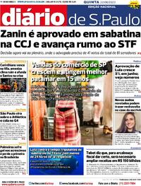 Capa do jornal Diário de São Paulo 22/06/2023