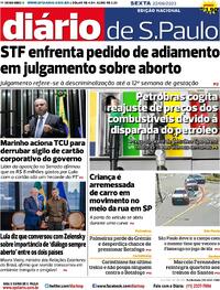 Capa do jornal Diário de São Paulo 22/09/2023