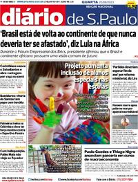 Capa do jornal Diário de São Paulo 23/08/2023