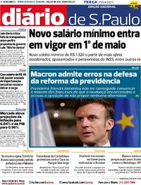 Capa do jornal Diário de São Paulo 25/04/2023