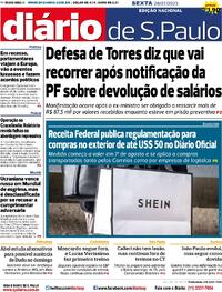 Capa do jornal Diário de São Paulo 28/07/2023