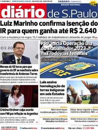 Capa do jornal Diário de São Paulo 29/04/2023