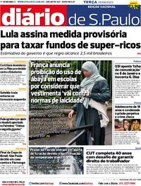 Capa do jornal Diário de São Paulo 29/08/2023