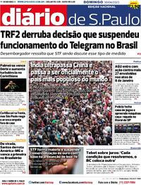 Capa do jornal Diário de São Paulo 30/04/2023