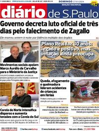 Capa do jornal Diário de São Paulo 07/01/2024