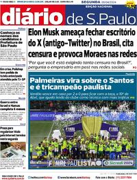 Capa do jornal Diário de São Paulo 08/04/2024