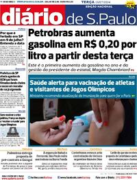 Capa do jornal Diário de São Paulo 09/07/2024
