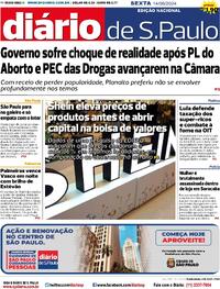 Capa do jornal Diário de São Paulo 14/06/2024