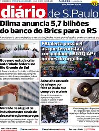 Capa do jornal Diário de São Paulo 15/05/2024