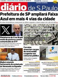 Capa do jornal Diário de São Paulo 17/04/2024