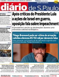 Capa do jornal Diário de São Paulo 20/02/2024