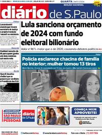 Capa do jornal Diário de São Paulo 24/01/2024