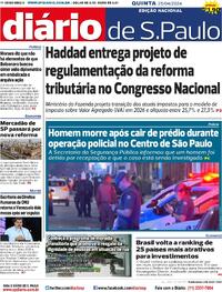 Capa do jornal Diário de São Paulo 25/04/2024