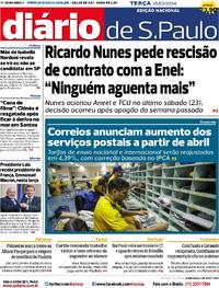 Capa do jornal Diário de São Paulo 26/03/2024