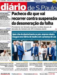 Capa do jornal Diário de São Paulo 27/04/2024