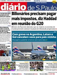 Capa do jornal Diário de São Paulo 29/02/2024