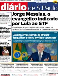 Capa do jornal Diário de São Paulo 01/12/2025