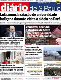 Capa do jornal Diário de São Paulo 03/11/2025
