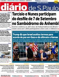 Capa do jornal Diário de São Paulo 08/09/2025