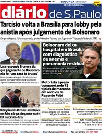 Capa do jornal Diário de São Paulo 15/09/2025