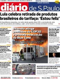 Capa do jornal Diário de São Paulo 21/11/2025