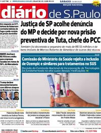 Capa do jornal Diário de São Paulo 23/08/2025