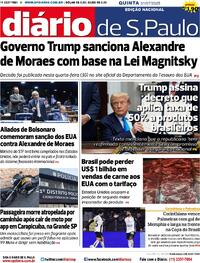Capa do jornal Diário de São Paulo 31/07/2025