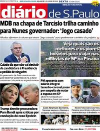 Capa do jornal Diário de São Paulo 03/04/2026
