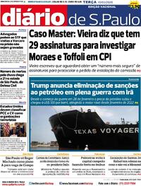 Capa do jornal Diário de São Paulo 10/03/2026