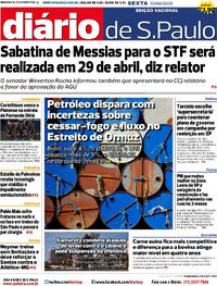 Capa do jornal Diário de São Paulo 10/04/2026