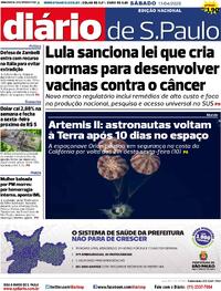 Capa do jornal Diário de São Paulo 11/04/2026