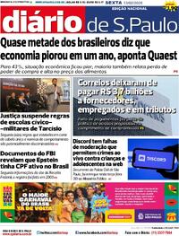 Capa do jornal Diário de São Paulo 13/02/2026